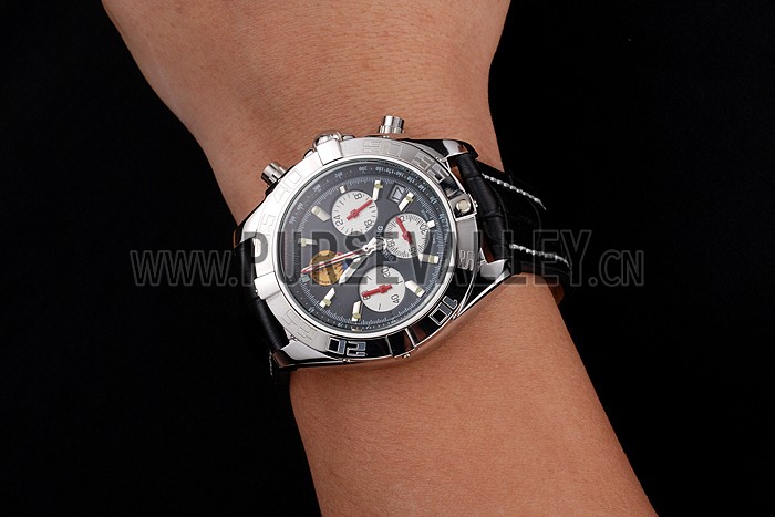 Breitling Chronomat Frecce Tricolori Black Dial Stainless Steel Case Black Leather Strap
