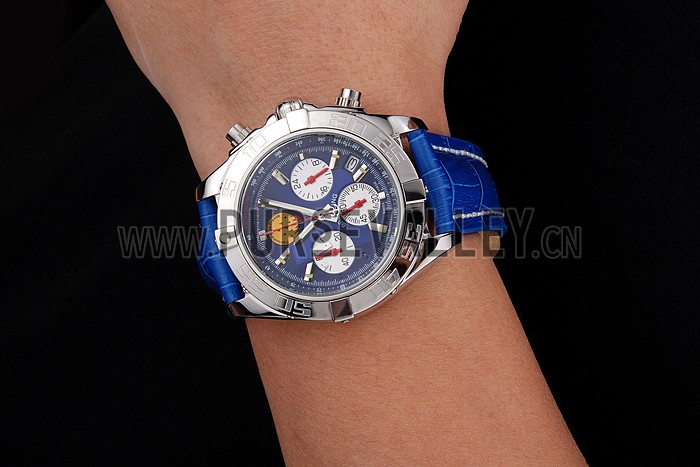 Breitling Chronomat Frecce Tricolori Blue Dial Stainless Steel Case Blue Leather Strap