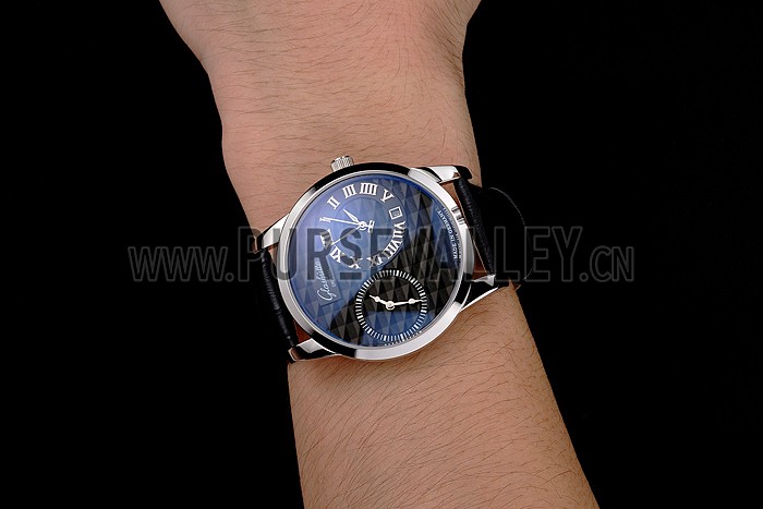 Glashutte Original Black Dial Stainless Steel Case Black Leather Strap