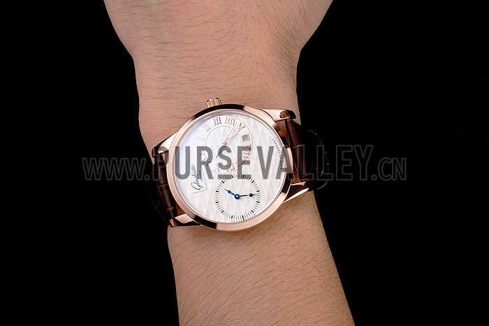 Glashutte Original Silver Dial Rose Gold Case Brown Leather Strap