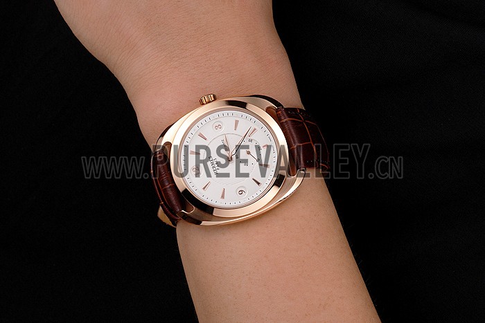 Hermes Dressage White Dial Rose Gold Case Brown Leather Strap