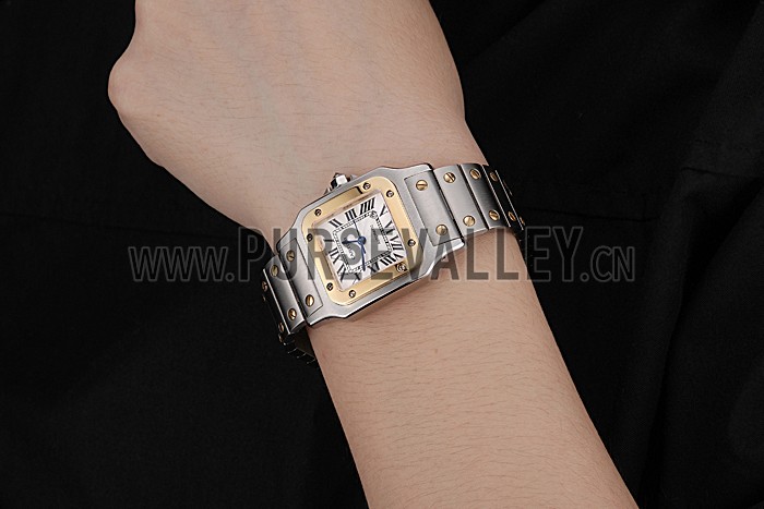 Swiss Cartier Santos De Cartier Galbeee Yellow Gold and Steel Case Steel Bracelet Small 622644