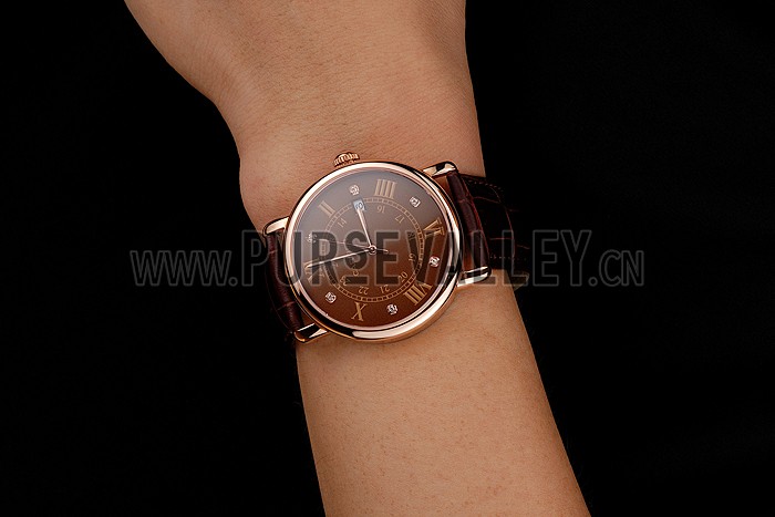 Cartier Ronde Solo Brown Dial Diamond Hour Marks Rose Gold Case Brown Leather Strap