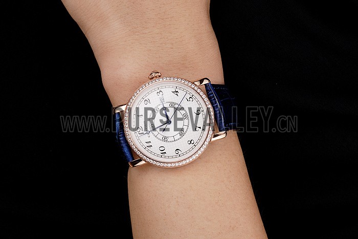 Cartier Ronde Solo White Dial Diamond Bezel Rose Gold Case Blue Leather Strap