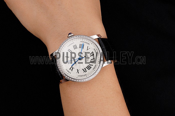 Swiss Cartier Ballon Bleu GMT Silver Dial Rose Gold Case Brown Leather Strap