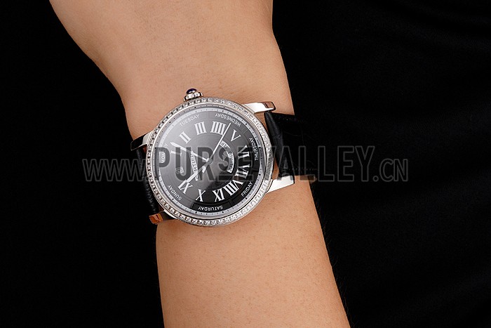 Swiss Cartier Ballon Bleu GMT Silver Dial Stainless Steel Case Black Leather Strap