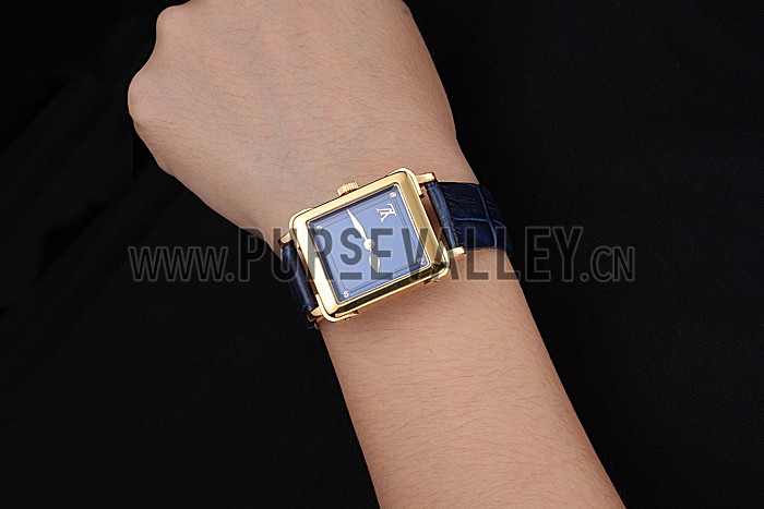 Louis Vuitton Emprise Blue Dial Gold Case Blue Leather Strap 622788