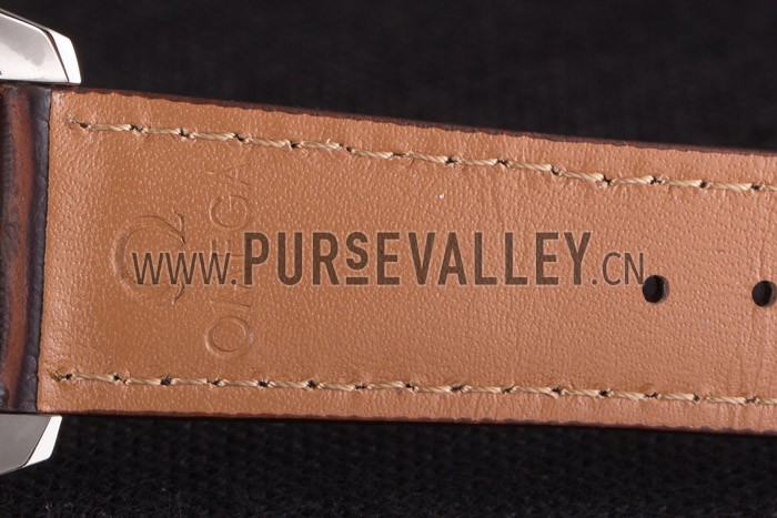 Omega Seamaster Silver Bezel with White Dial and Brown Leather Band 621573