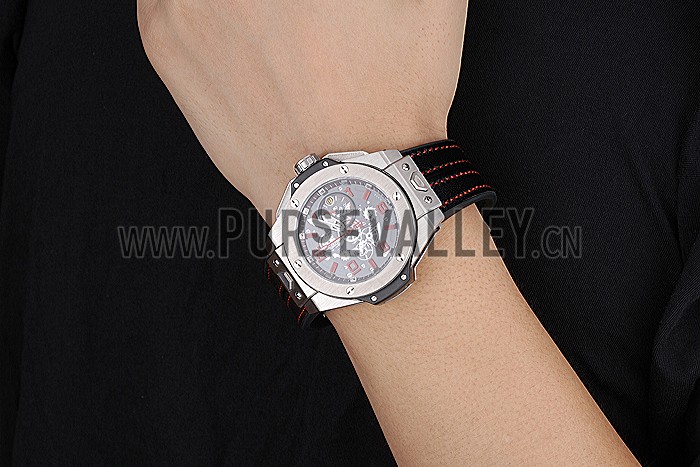 Hublot Big Bang Ferrari Black Dial Stainless Steel Case And Bezel Black Leather Strap 622768