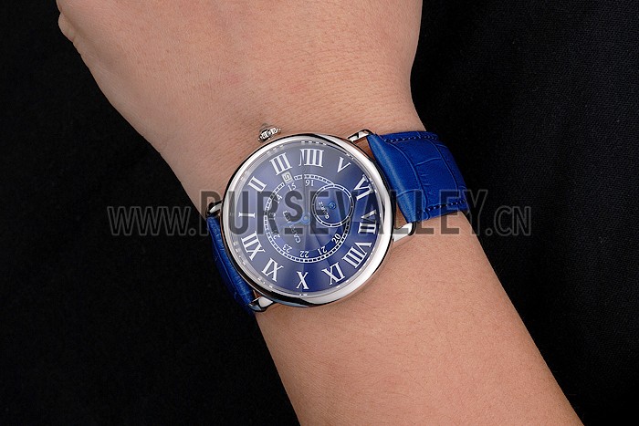 Cartier Ronde Louis Cartier Blue Dial Stainless Steel Case Blue Leather Strap