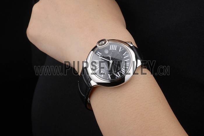 Cartier Ballon Bleu 38mm Black Dial Stainless Steel Case Black Leather Bracelet
