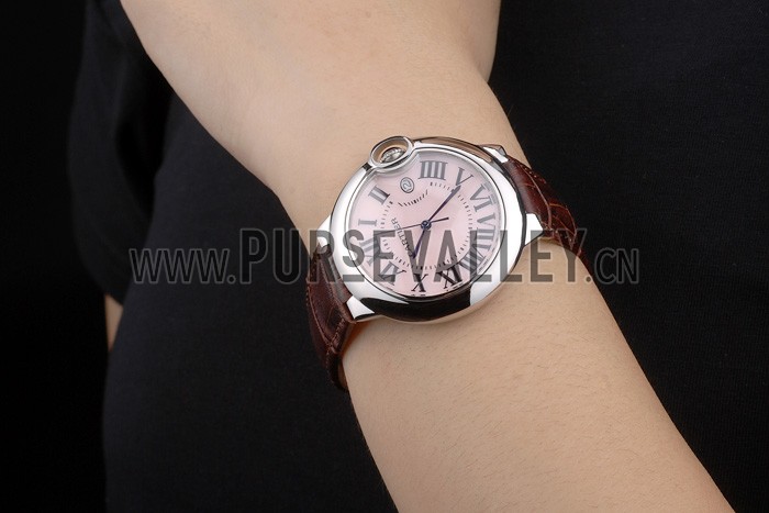 Cartier Ballon Bleu 38mm White Dial Stainless Steel Case Brown Leather Bracelet