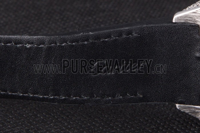 Swiss Cartier Santos Silver Bezel with Diamonds and Black Leather Strap sct47 621531