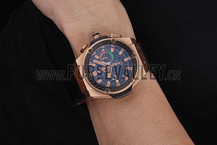 Swiss Hublot Big Bang Limited Edition Formula 1 India Black Dial Gold Case Black Leather Strap 62288