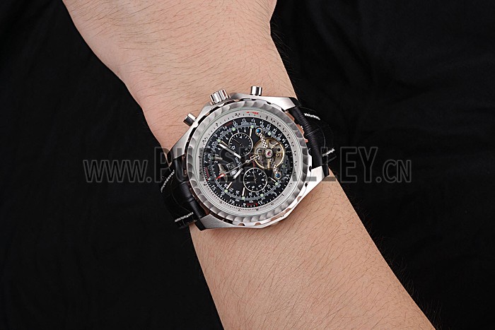 Breitling Bentley Mulliner Tourbillon Black Dial Stainless Steel Case Black Leather Strap 622728