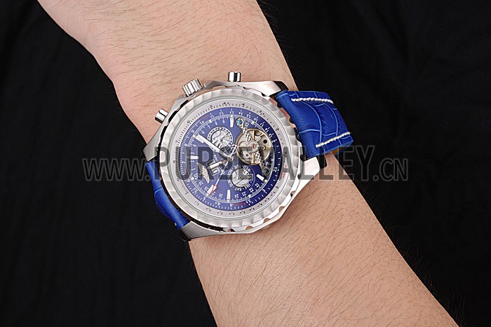 Breitling Bentley Mulliner Tourbillon Blue Dial Stainless Steel Case Blue Leather Strap 622726