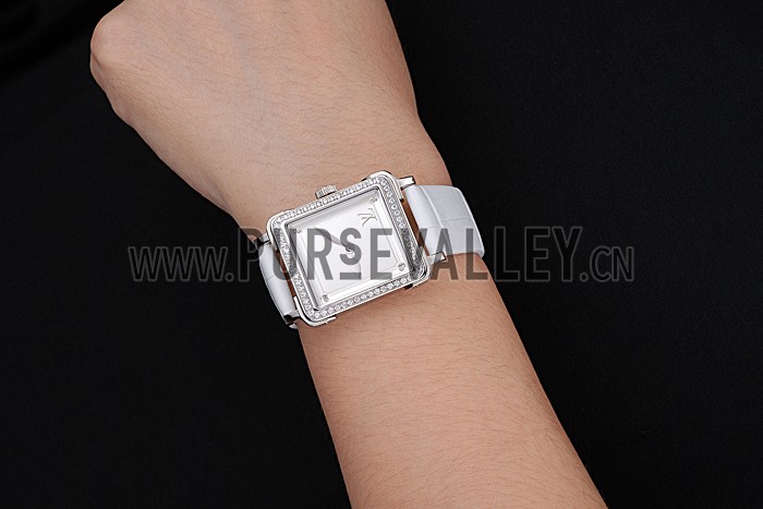 Louis Vuitton Emprise White Dial Stainless Steel Case With Jewels White Leather Strap 622790