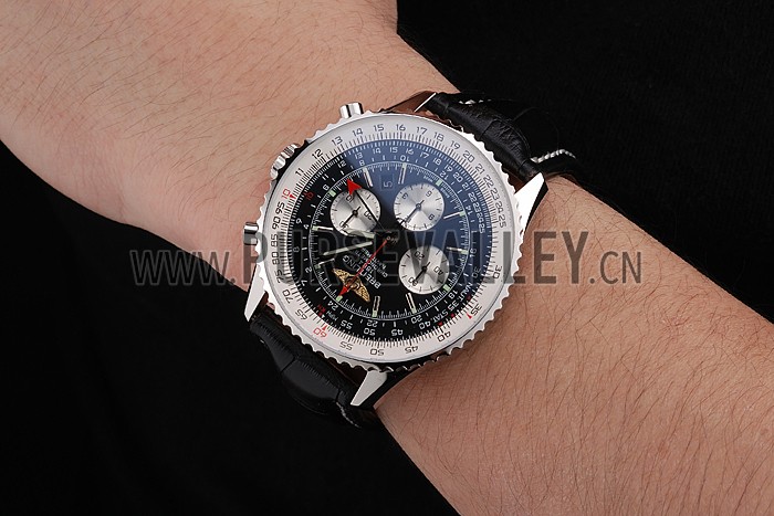Swiss Breitling Navitimer Black Dial Stainless Stell Case Black Leather Strap