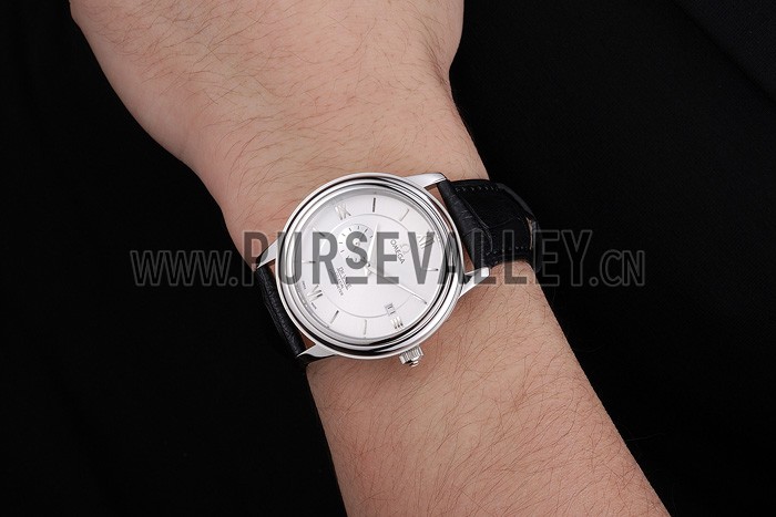 Omega De Ville Prstige Co-Axial White Dial Silver Case Black Leather Strap Roman Numeral