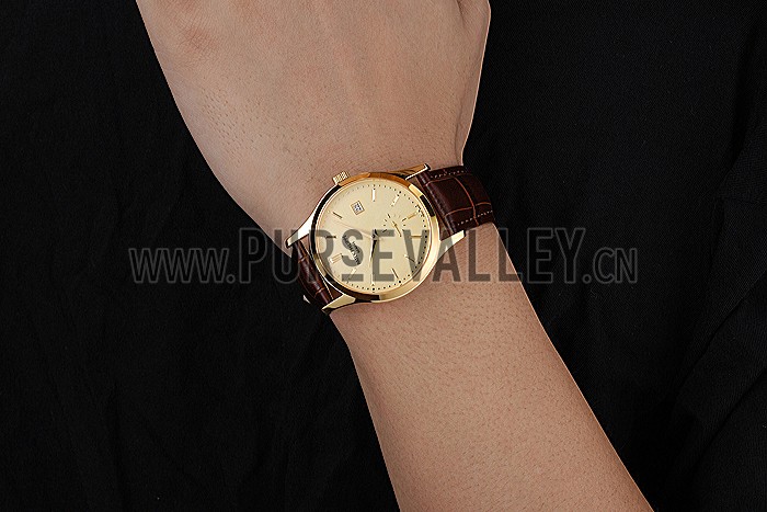 Patek Philippe Calatrava Gold Dial Gold Case Brown Leather Strap 622846