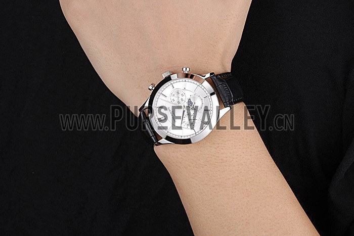 Patek Philippe Moonphase Chronograph White Dial Stainless Steel Case Black Leather Strap 622841