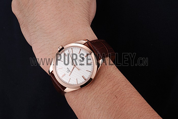 Swiss Omega DeVille Tresor White Dial Gold Case Brown Leather Strap 622846