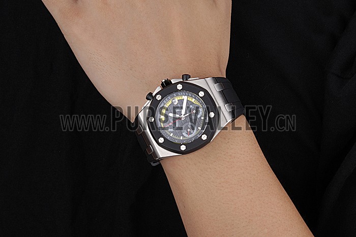 Swiss Audemars Piguet Royal Oak Offshore Black And Yellow Dial Stainless Steel Case Black Rubber Strap 622858