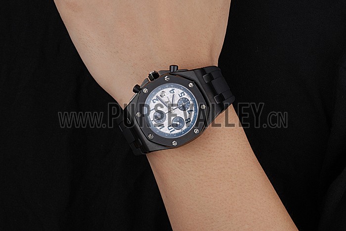 Swiss Audemars Piguet Royal Oak Offshore White And Blue Dial Black Steel Case Black Rubber Strap 622852