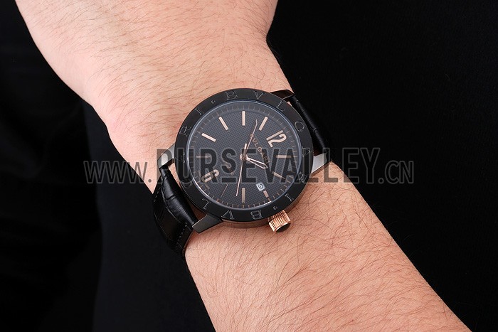 Bvlgari Novelties Black Dial Black Case Black Leather Strap