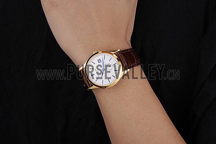 Patek Philippe Calatrava White Dial Gold Case Brown Leather Strap 622844