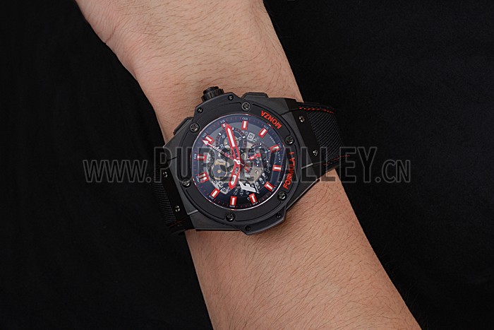 Swiss Hublot Big Bang Limited Edition Formula 1 Black And Red Skeletonised Dial Black Case Black Fabric Strap 62286