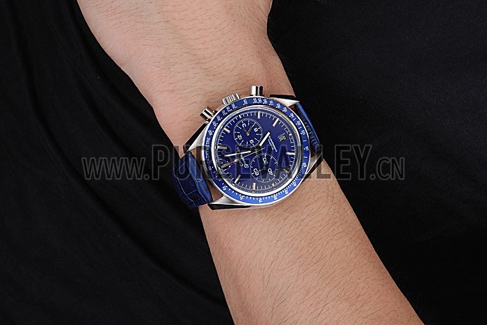 Omega Speedmaster Blue Dial Stainless Steel Case Blue Leather Strap 622808