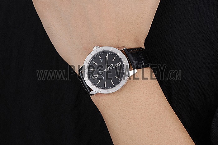 Bvlgari Solotempo Black Dial Stainless Steel Case Black Leather Strap 622738