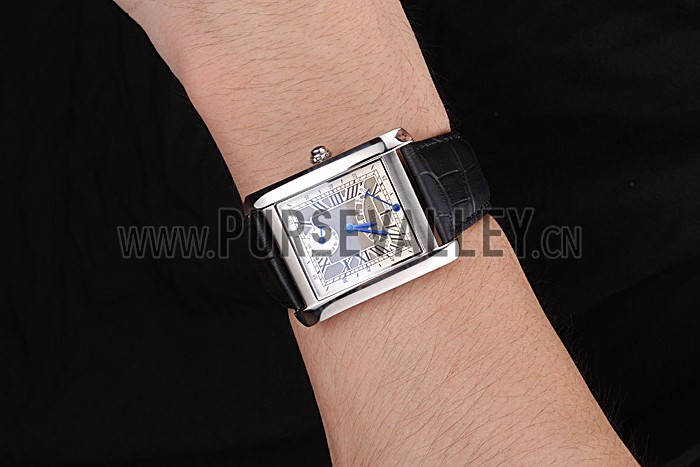 Cartier Tank White Dial Stainless Steel Case Black Leather Strap 622761
