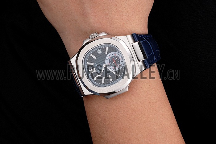 Patek Philippe Nautilus Blue Dial Stainless Steel Case Blue Leather Strap