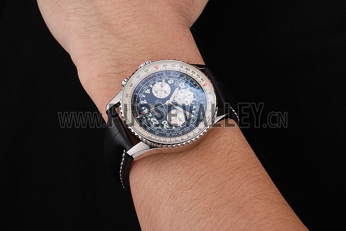 Swiss Breitling Navitimer Cosmonaute Black Dial Stainless Steel Case Black Leather Strap