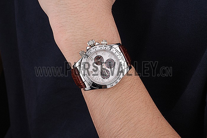 Rolex Daytona Stainless Steel Case White Dial Brown Leather Strap