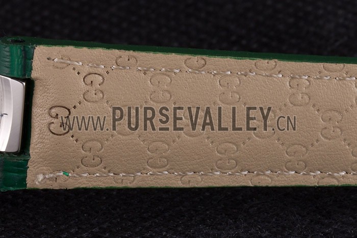 Gucci Interlocking Silver Bezel with Diamonds and Green Leather Band 621515