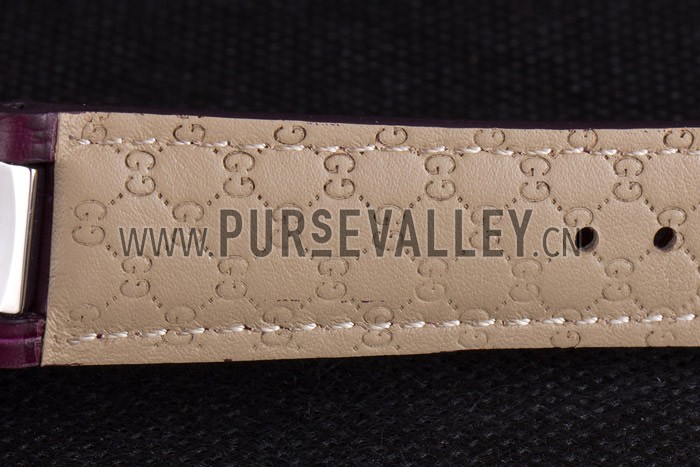 Gucci Interlocking Silver Bezel with Purple Leather Band 621516