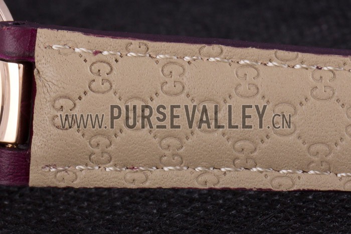 Gucci Interlocking Rose Gold Bezel with Purple Leather Band 621517