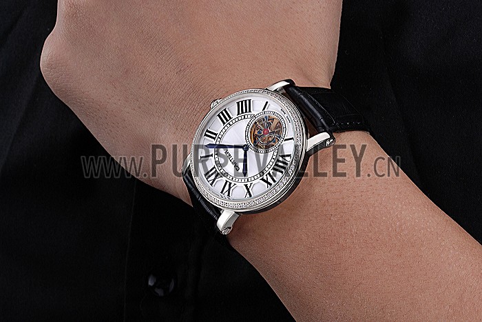 Cartier Rotonde Flying Tourbillon Diamonds White Dial 621954
