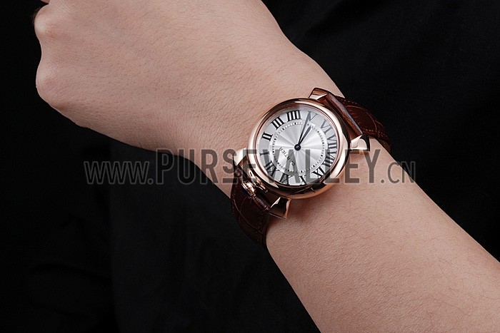 Cartier Rotonde Blue Crown Brown Leather Bracelet 621974