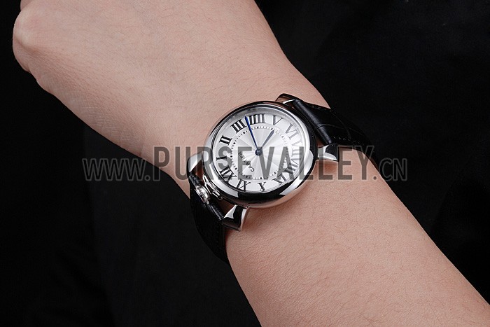 Cartier Rotonde Blue Crown Black Leather Bracelet 621975