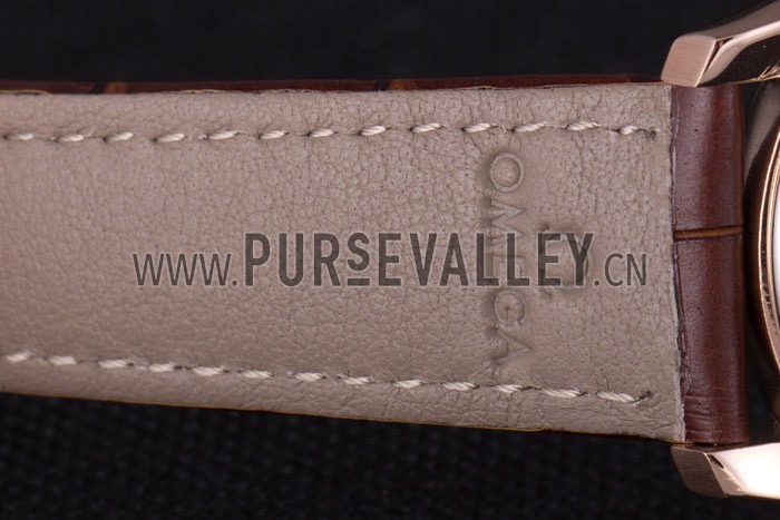 Omega DeVille Rose Gold Bezel with White Dial and Brown Leather Strap 621570