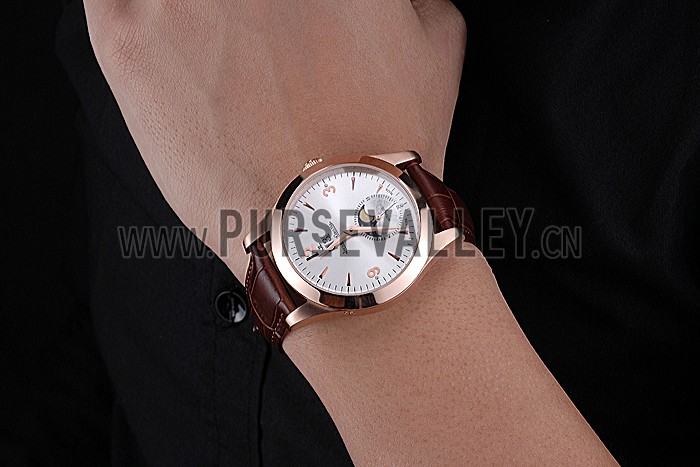 Jaeger LeCoultre Master White Dial Brown Leather Band Rose Gold Bezel 622080