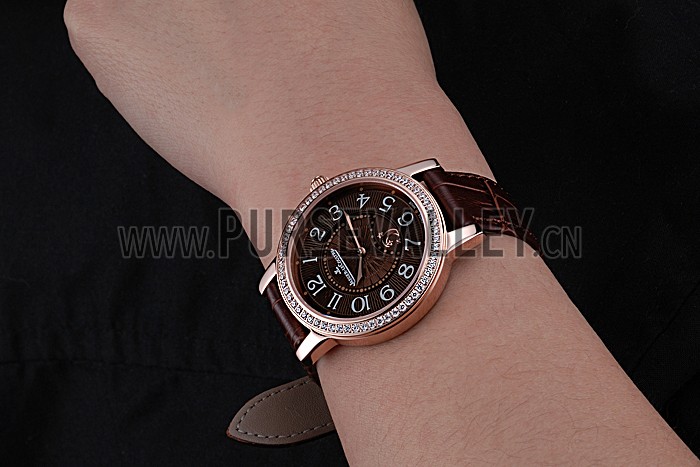 Jaeger LeCoultre Rendez-Vous Brown Dial Brown Leather Strap Rose Gold Diamond Bezel 622084