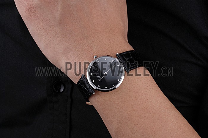 Longines La Grande Classique Black Dial Black Leather Band Diamond Markers Homme 622129