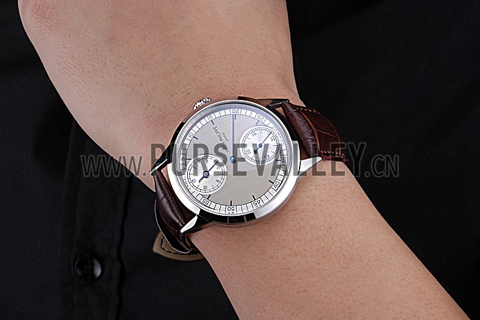 Patek Philippe Geneve Two Dial Gray Dial Stainless Steel Bezel Brown Leather Band 622147