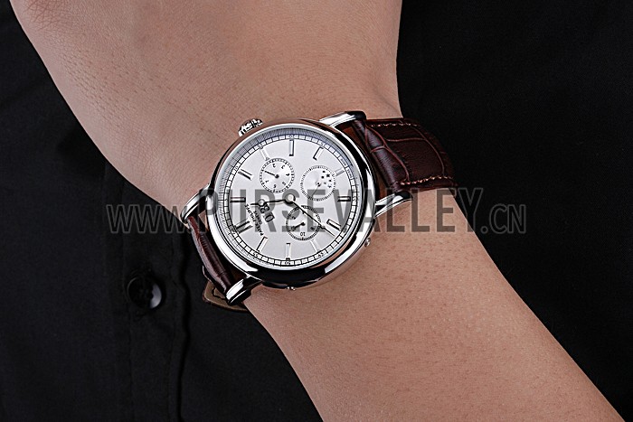 Patek Philippe Geneve Grand Complications White Dial Stainless Steel Bezel Brown Leather Band 622151