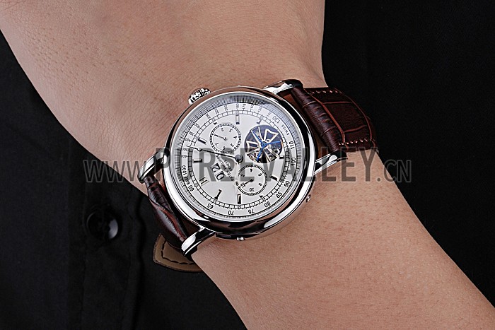 Patek Philippe Geneve Grand Complications White Dial Tourbillon Stainless Steel Bezel Brown Band 622154